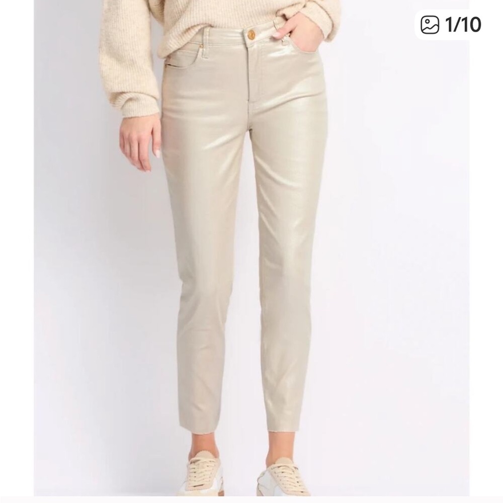 Kut from the Kloth Charlize Shimmering Champagne Metallic Cigarette Leg Jeans